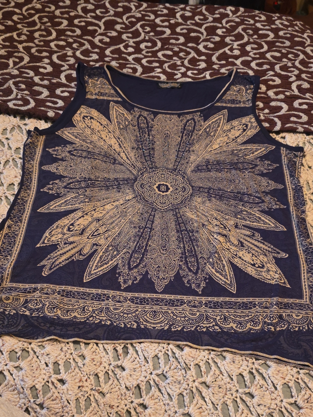 Vanilla Sugar Navy and Cream Mandala Print Tank Top